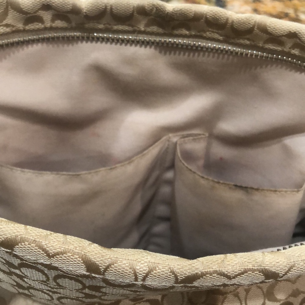 Coach Signature Cloth bag in beige with cream trim and handles. - Picture 5 of 9